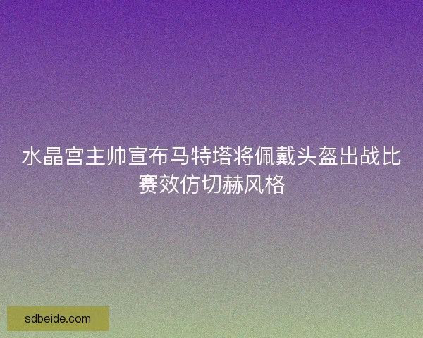 水晶宫主帅宣布马特塔将佩戴头盔出战比赛效仿切赫风格